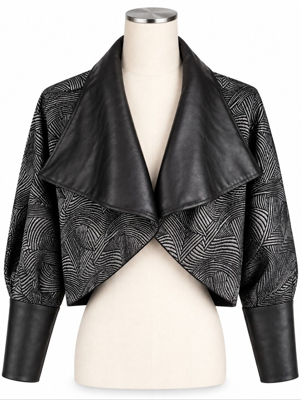 Rubin Singer Matt Laisse Black Silver Textured Crop Leather & Silk Jacket Sz 4